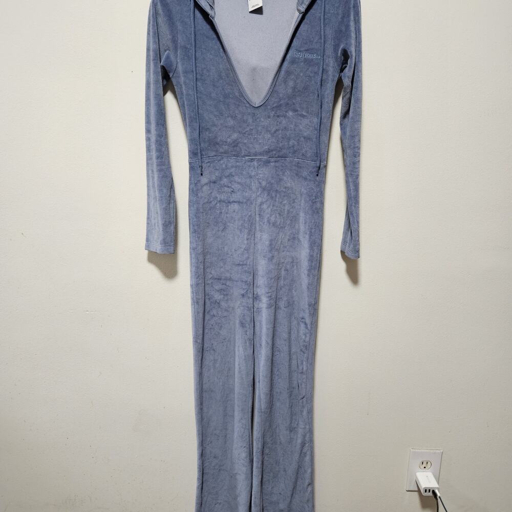 Iets Frans Urban Outfitters Velour Hooded Jumpsuit Blue Y2K Style Small